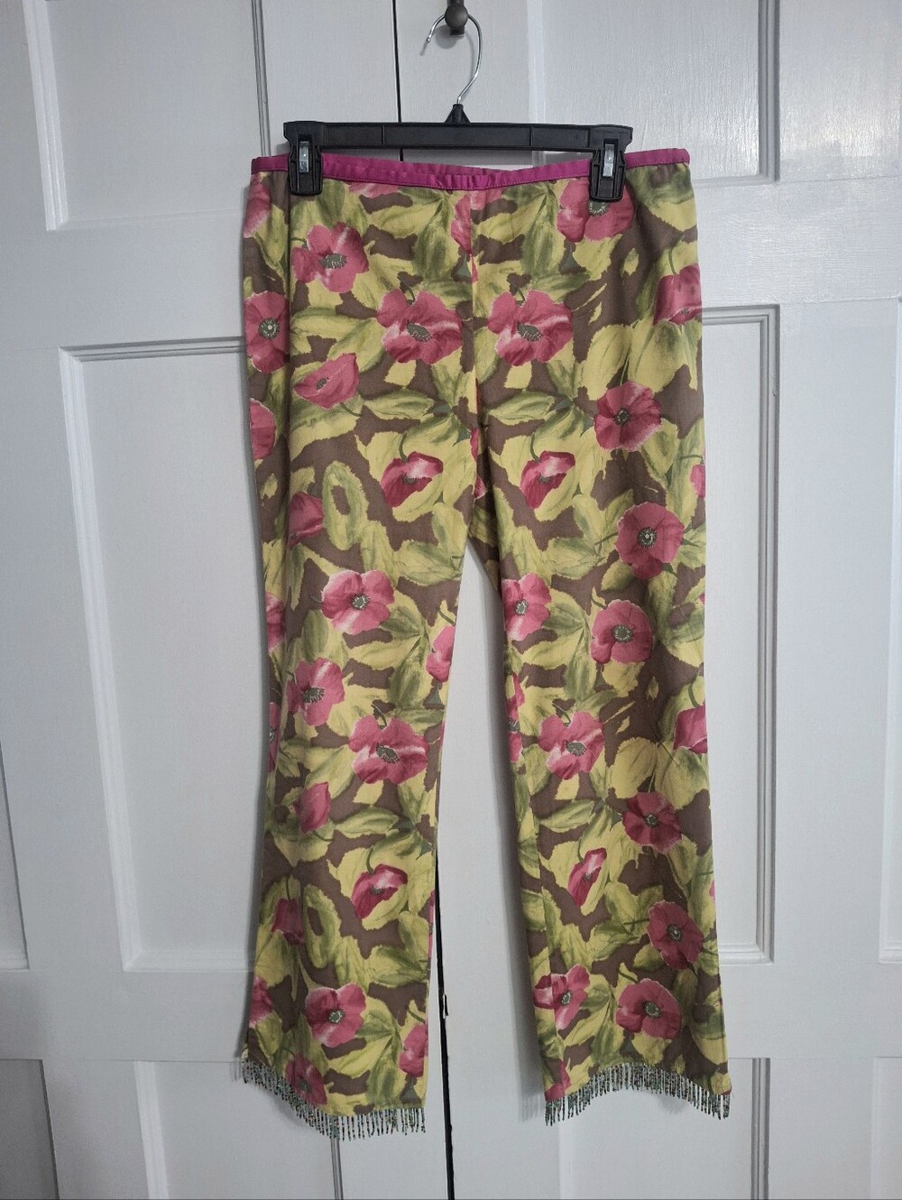 Floral Pink & Green Cropped Wide-Leg Pants